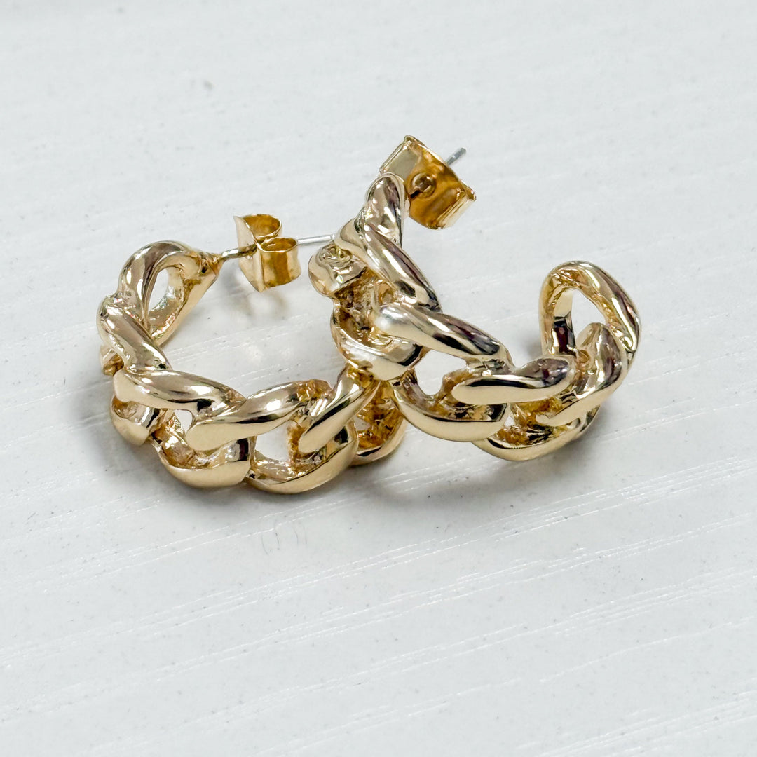Ellie - Gold Chunky Chain Link Hoops