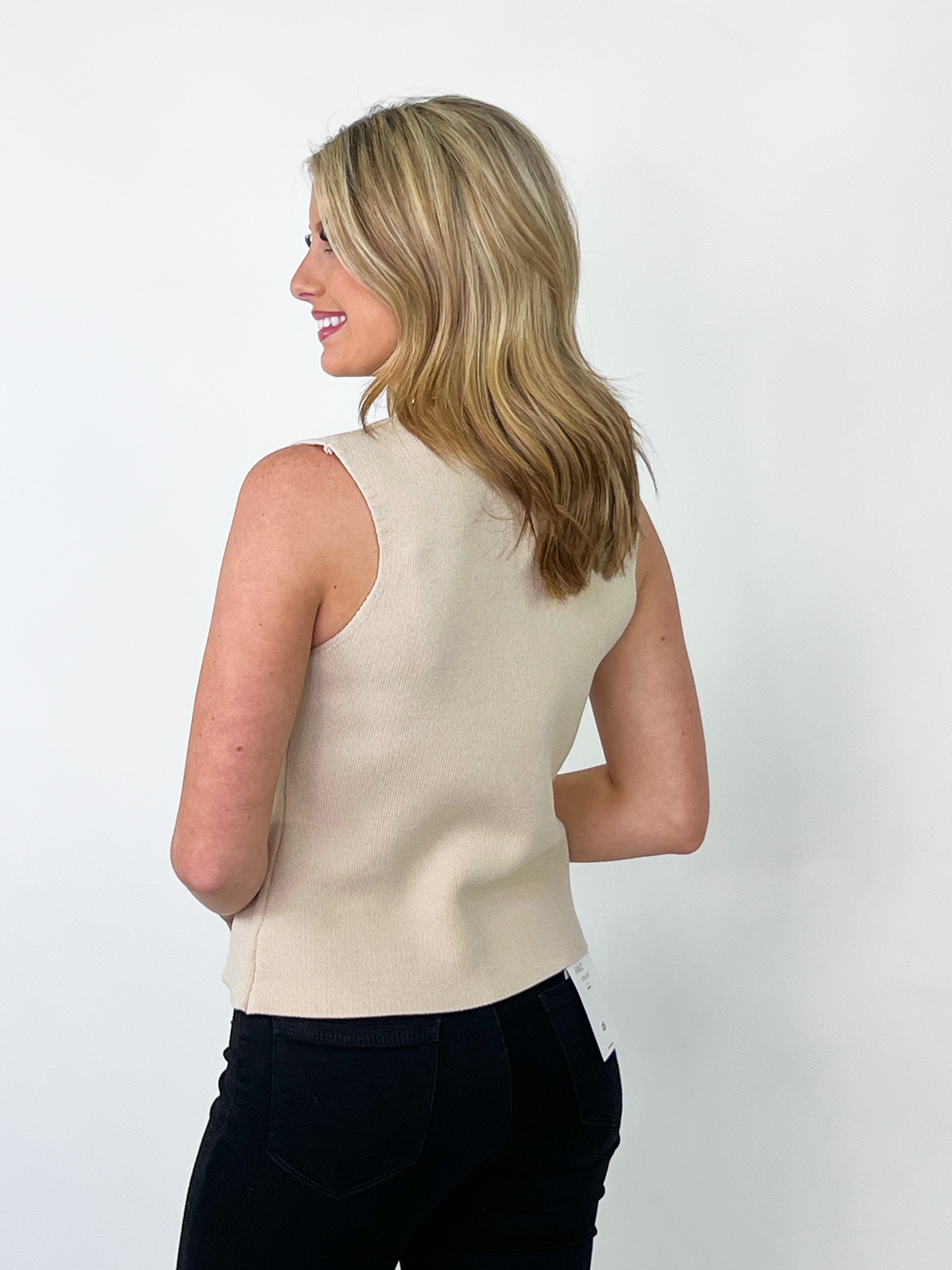 Tessa - Sleeveless Knit Vest w/ Gold Buttons