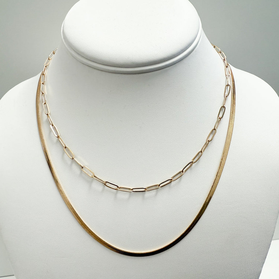 Sharron - Gold Double Layered Chain/Herringbone Necklace