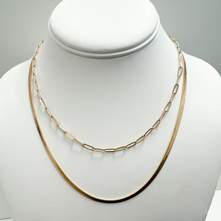 Sharron - Gold Double Layered Chain/Herringbone Necklace