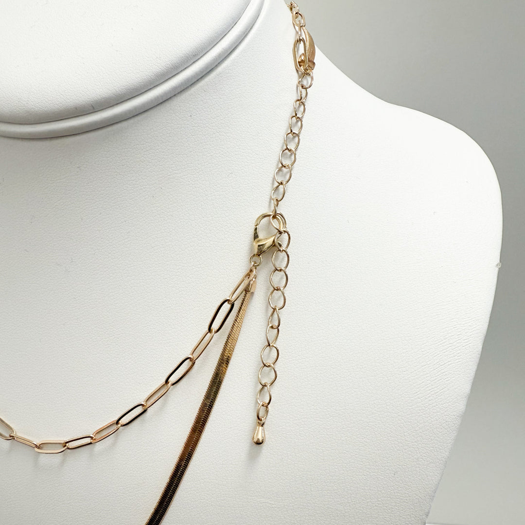Sharron - Gold Double Layered Chain/Herringbone Necklace