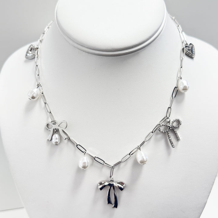 Kelci - Silver Bow Charm Necklace