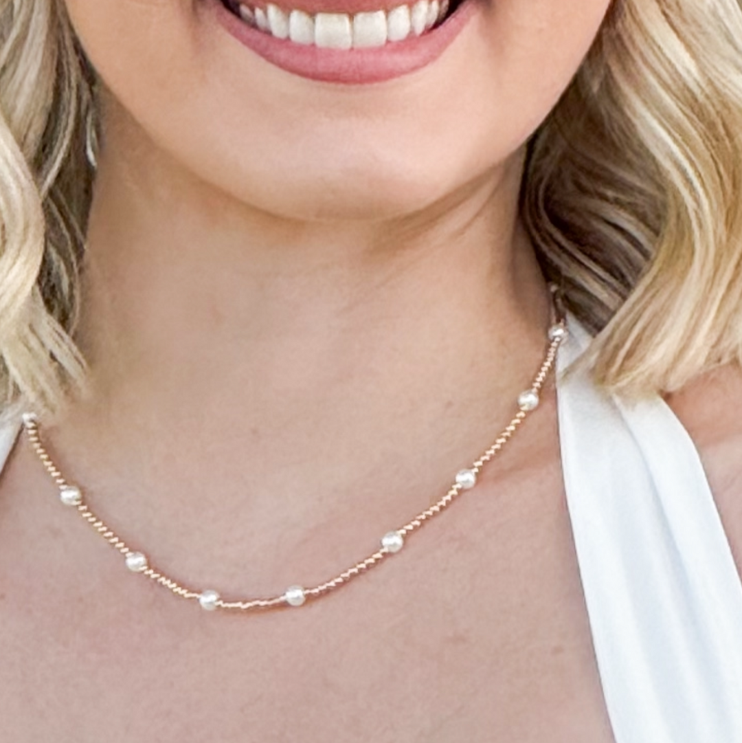 Danielle - Gold + Pearl Beaded Necklace