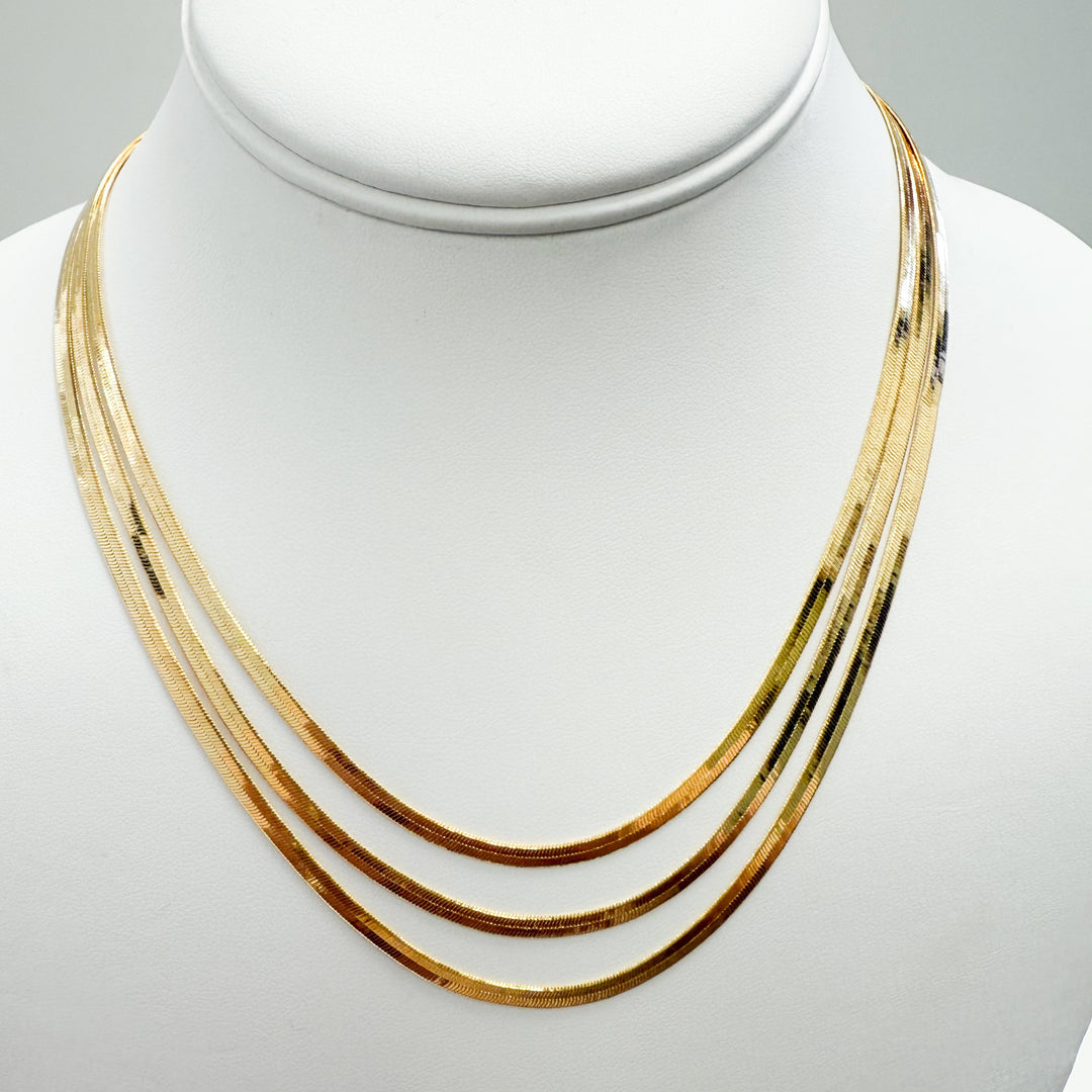 Linda - Gold Triple Layer Herringbone Necklace