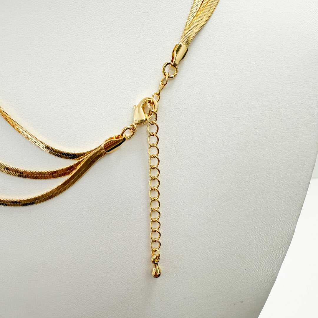Linda - Gold Triple Layer Herringbone Necklace