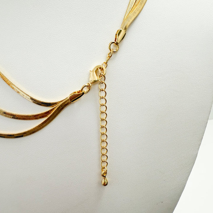Linda - Gold Triple Layer Herringbone Necklace