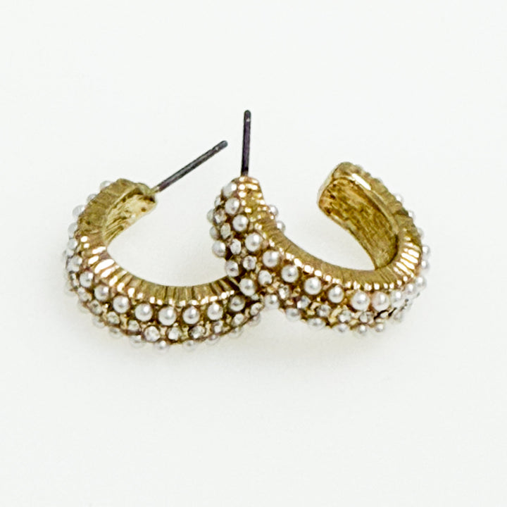 Rosalie - Rhinestone/Pearl Hoop Earrings