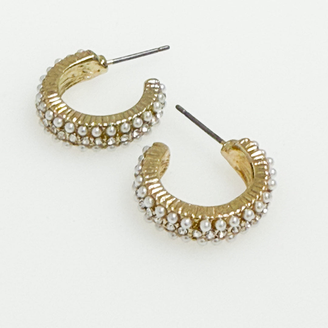 Rosalie - Rhinestone/Pearl Hoop Earrings