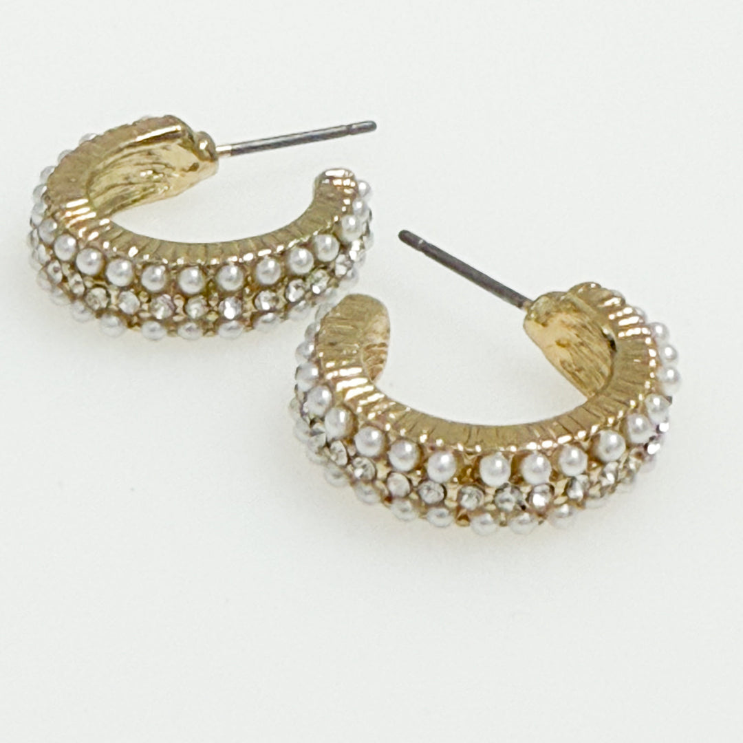 Rosalie - Rhinestone/Pearl Hoop Earrings