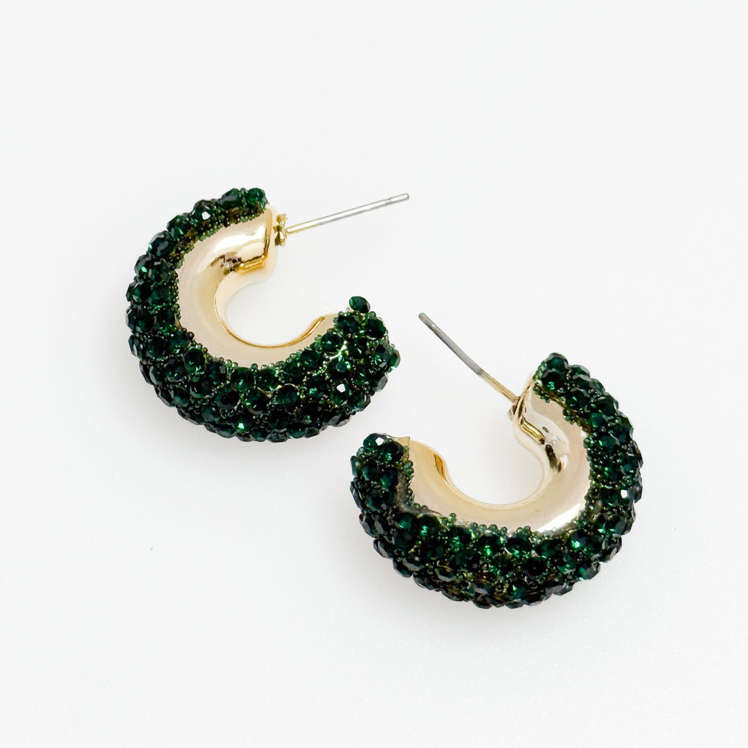 Darcy - Rhinestone Chunky Hoop Earrings (Emerald)
