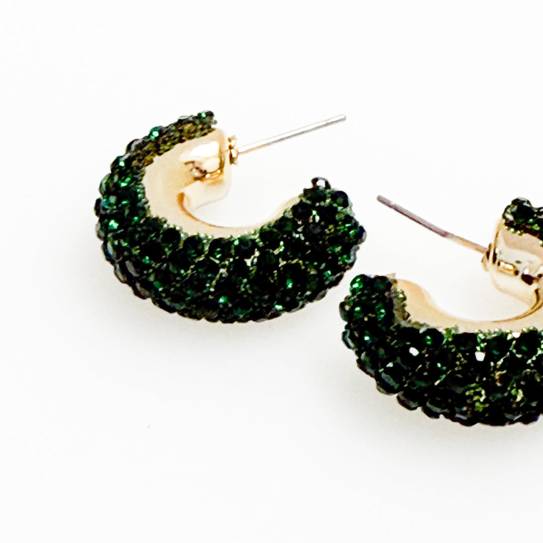 Darcy - Rhinestone Chunky Hoop Earrings (Emerald)