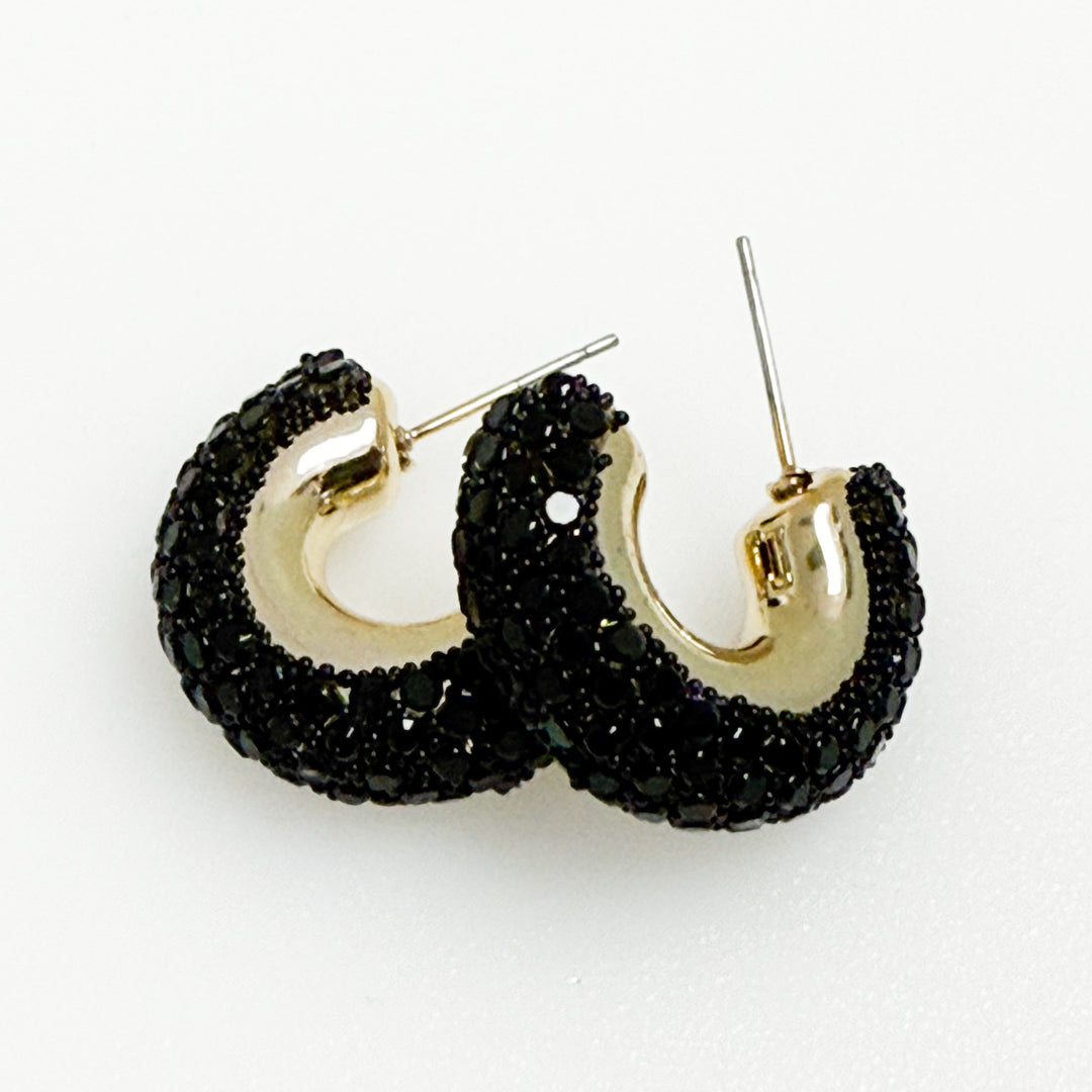 Darcy - Rhinestone Chunky Hoop Earrings (Black)