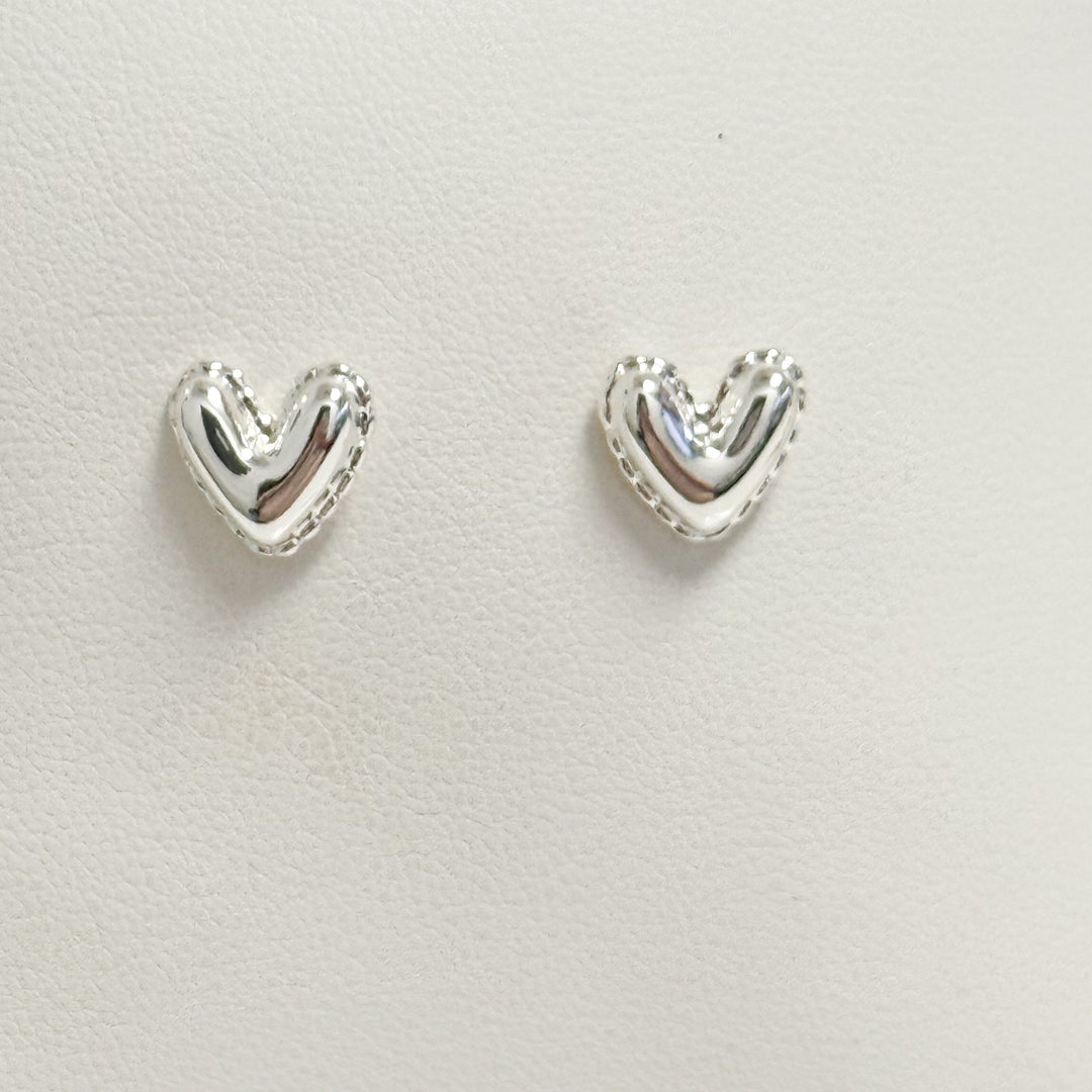 Adelina - Silver Puffy Heart Studs