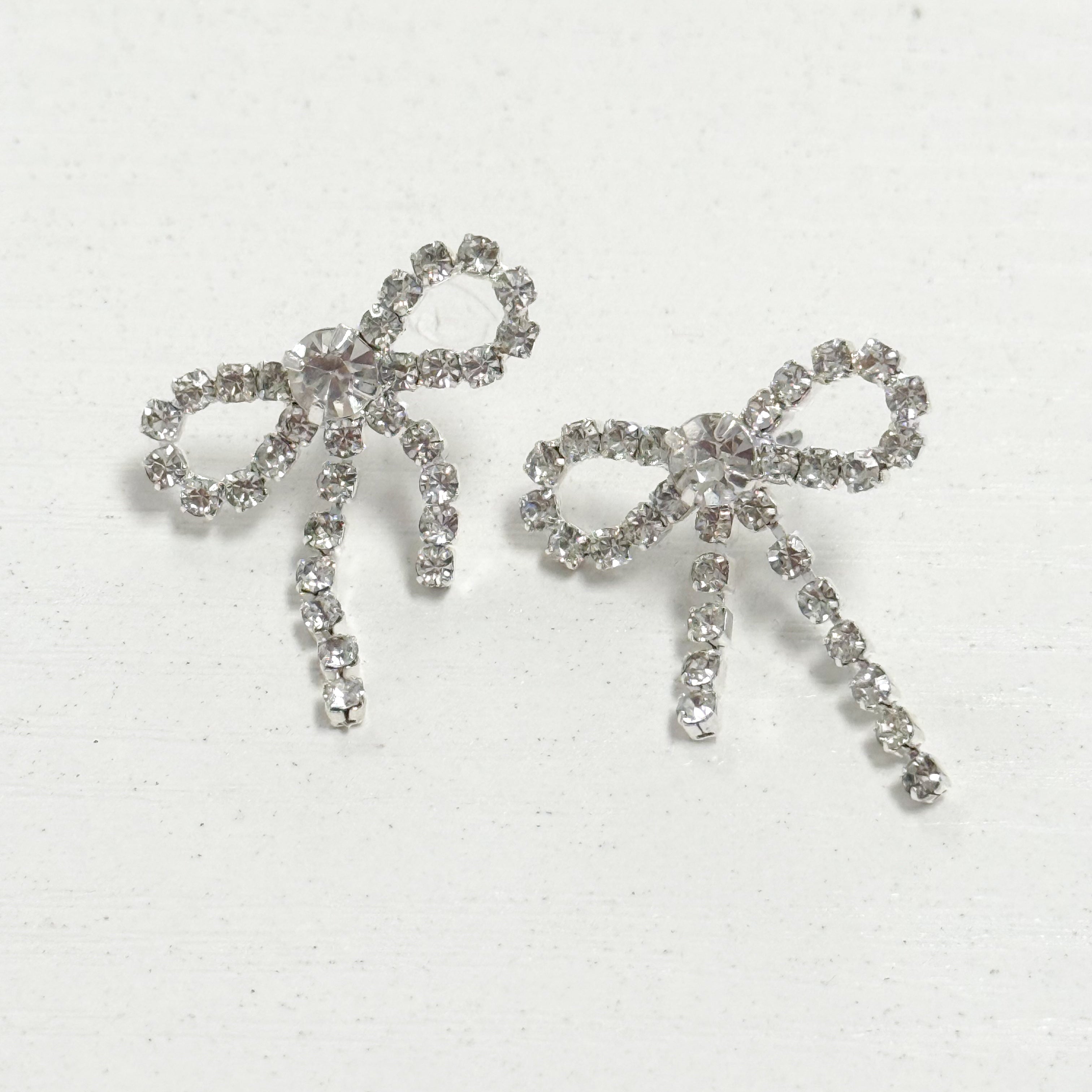Jordyn - Silver Rhinestone Bow Earrings
