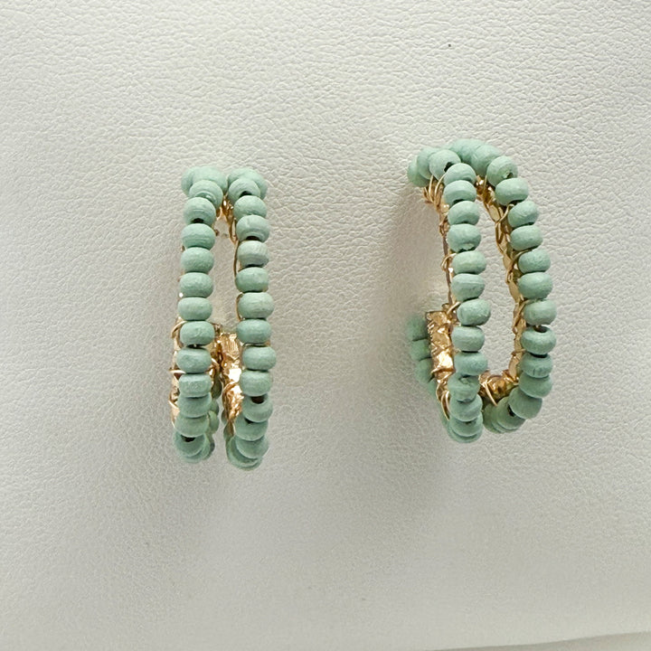 Talia - Wooden Beaded Oval Hoops (Mint)