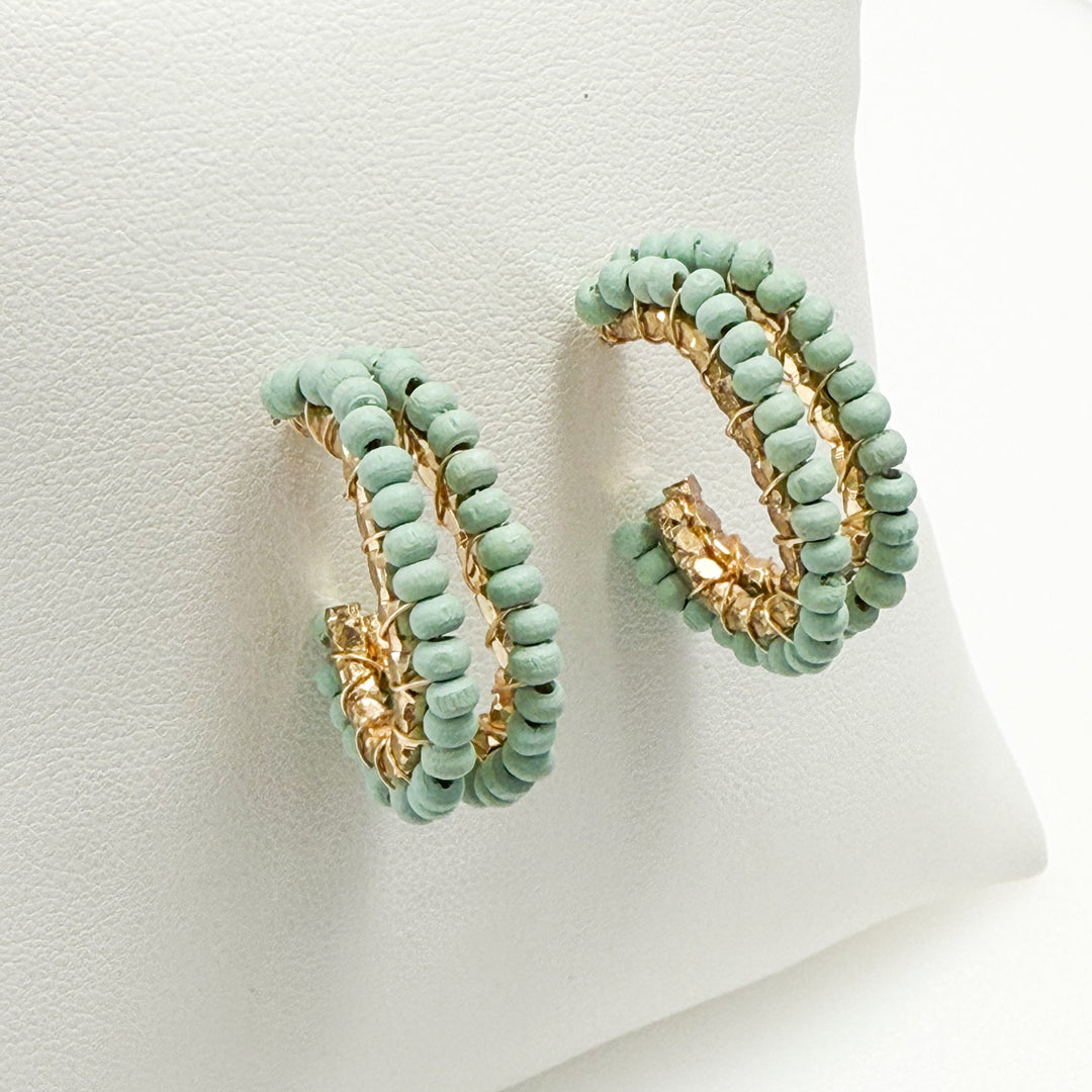 Talia - Wooden Beaded Oval Hoops (Mint)