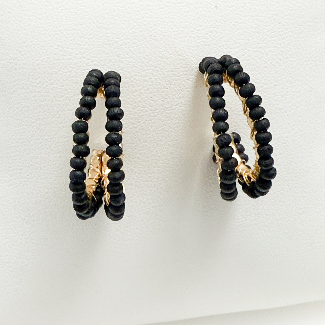 Talia - Wooden Beaded Oval Hoops (Black)