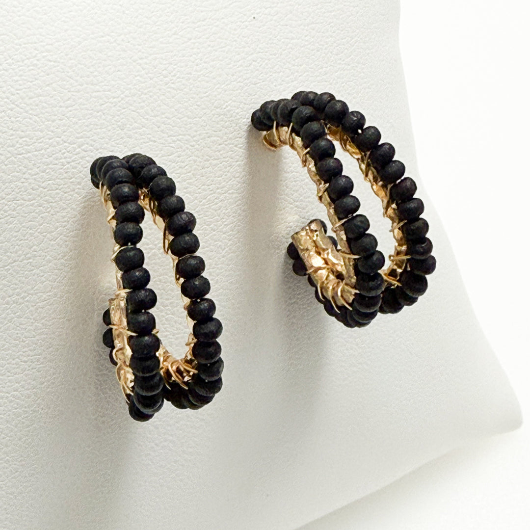 Talia - Wooden Beaded Oval Hoops (Black)