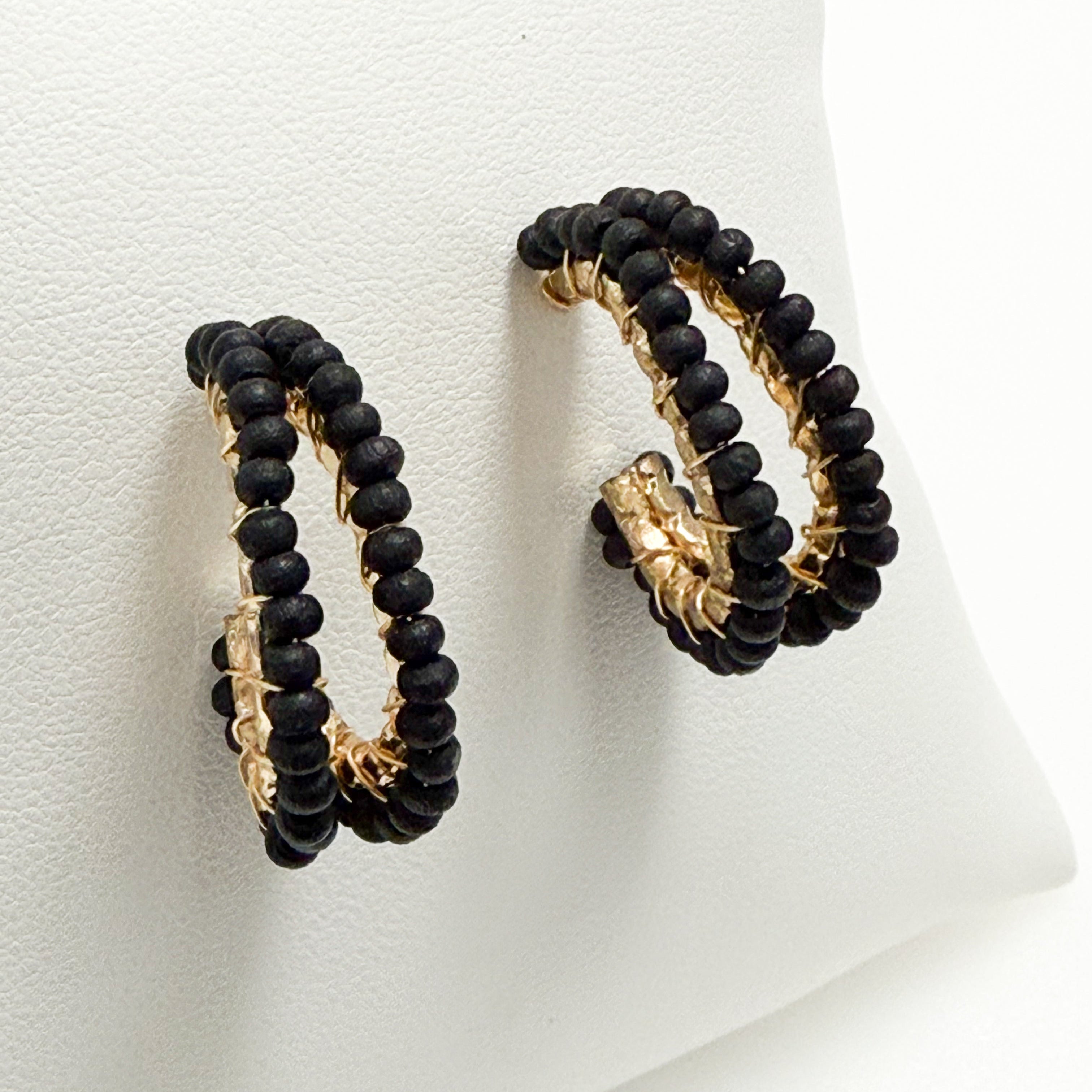 Talia - Wooden Beaded Oval Hoops (Black)