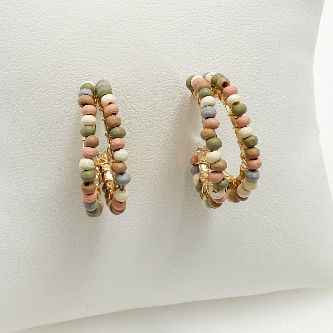 Talia - Wooden Beaded Oval Hoops (Multi)
