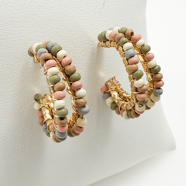 Talia - Wooden Beaded Oval Hoops (Multi)