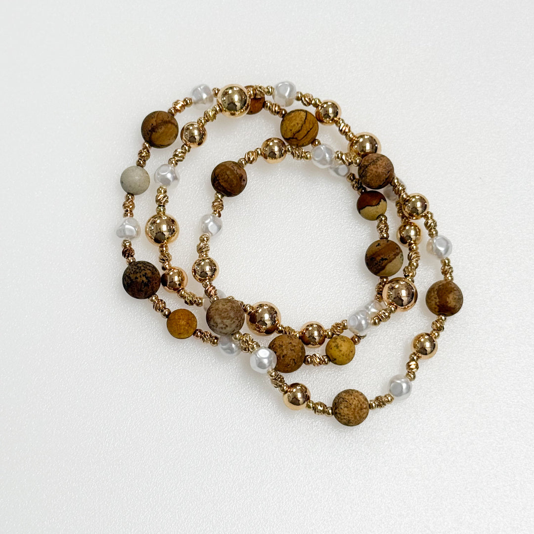 Kaylani - Stone/Gold Beaded Bracelet Set of 3