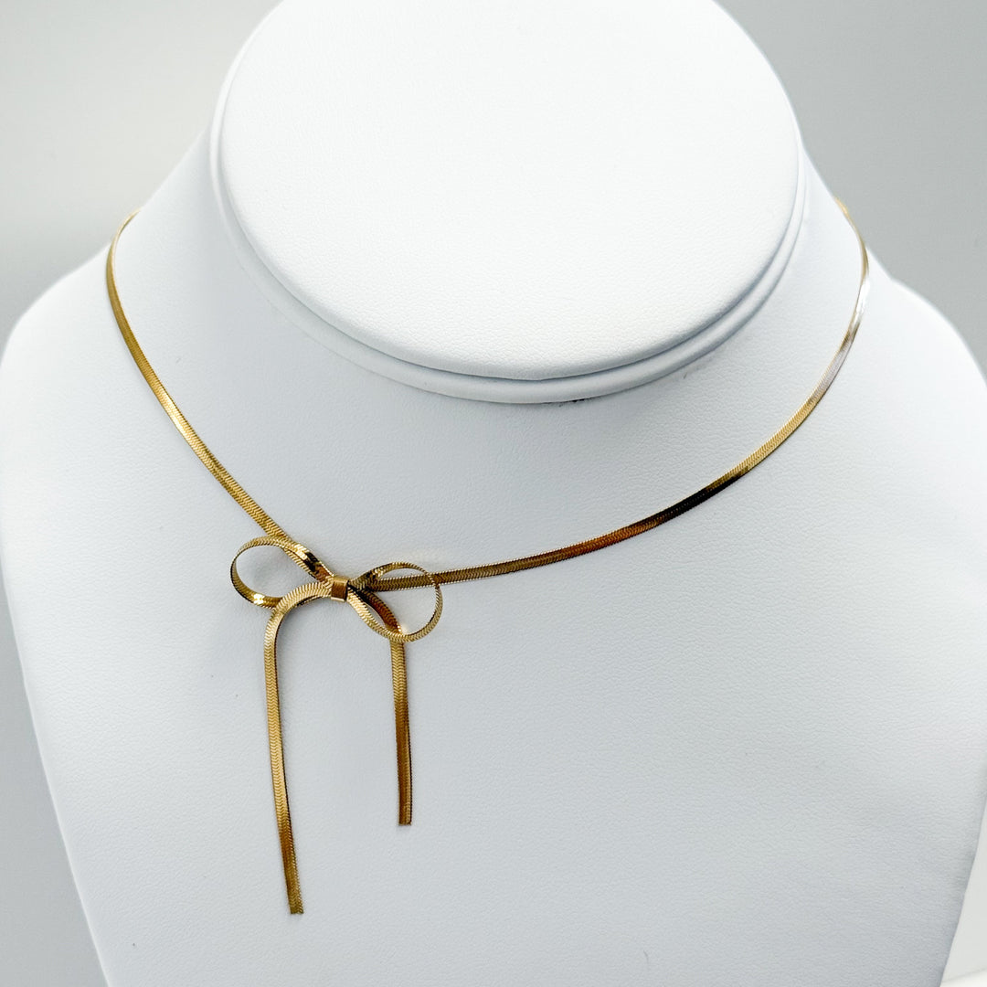 Gabriela - Gold Herringbone Bow Necklace