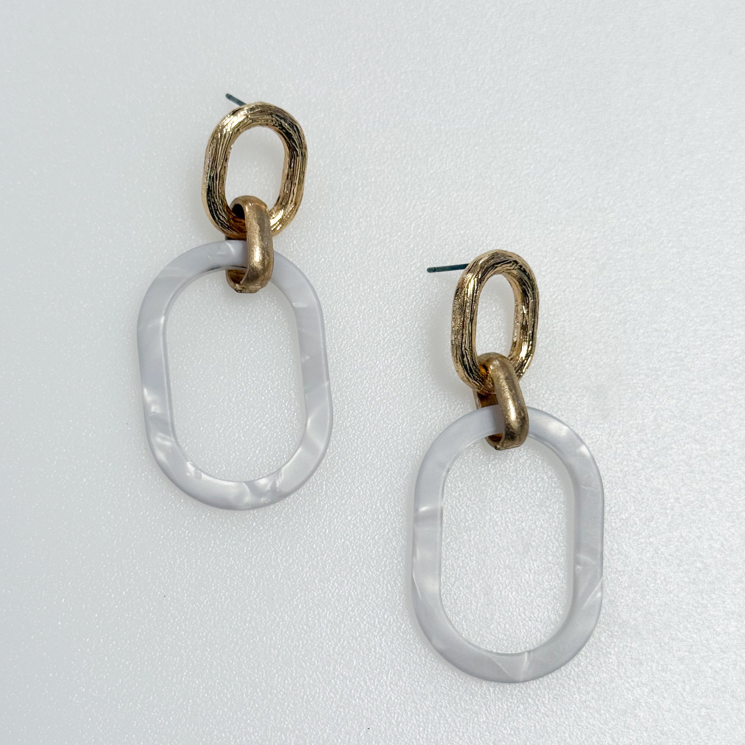 Jasmine - Double Oval Drop Earrings (White)