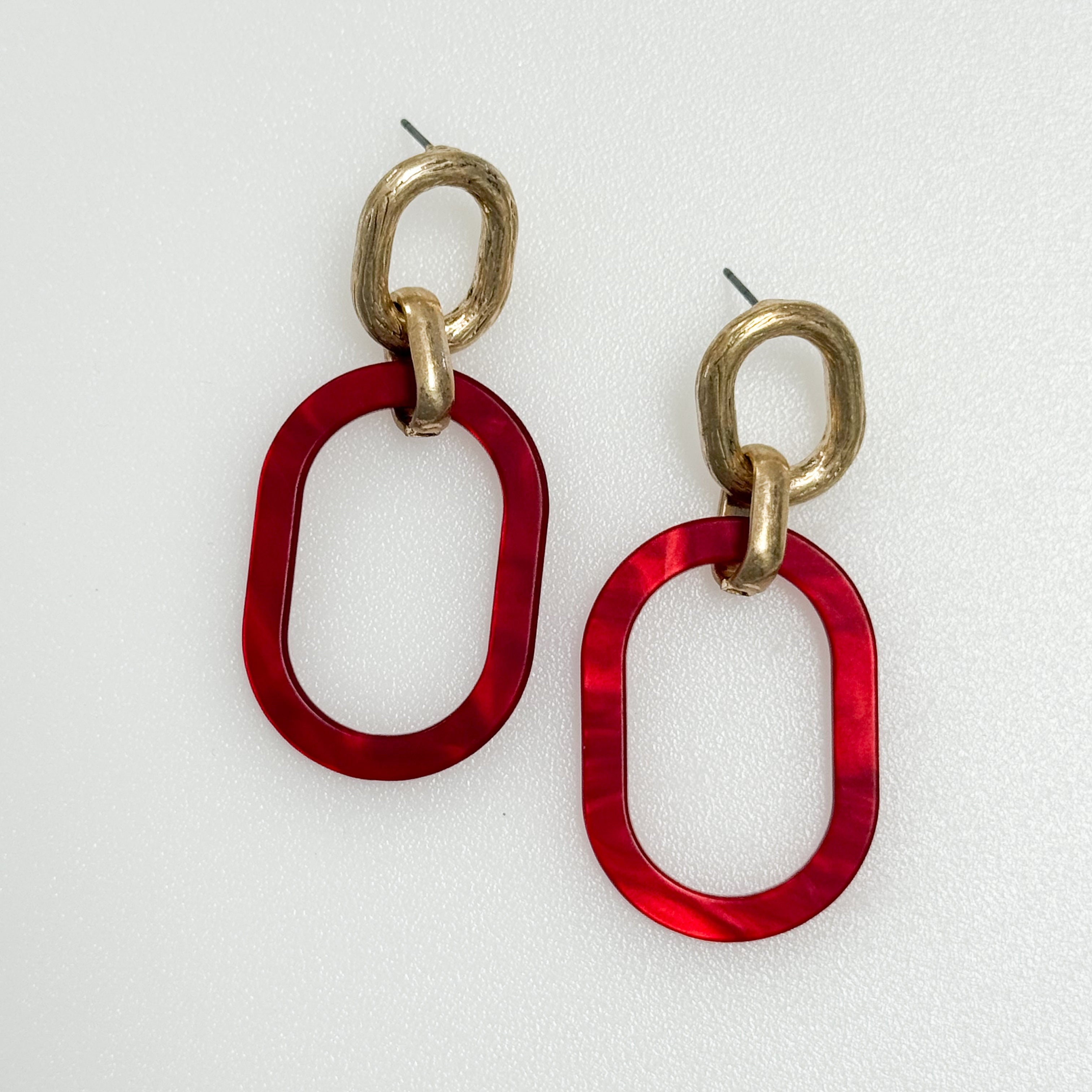 Jasmine - Double Oval Drop Earrings (Red)