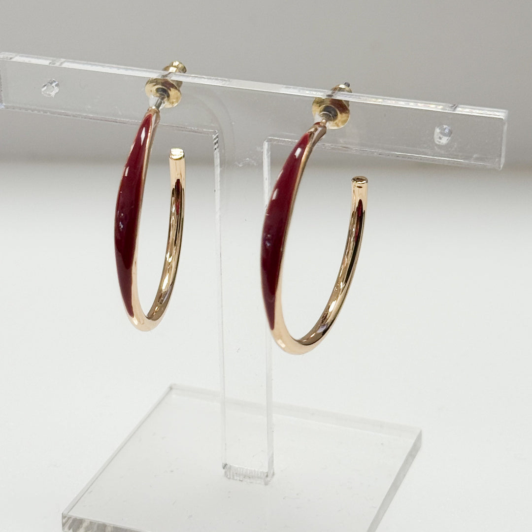 Nadia - Gold Enamel Hoop Earrings (Maroon)
