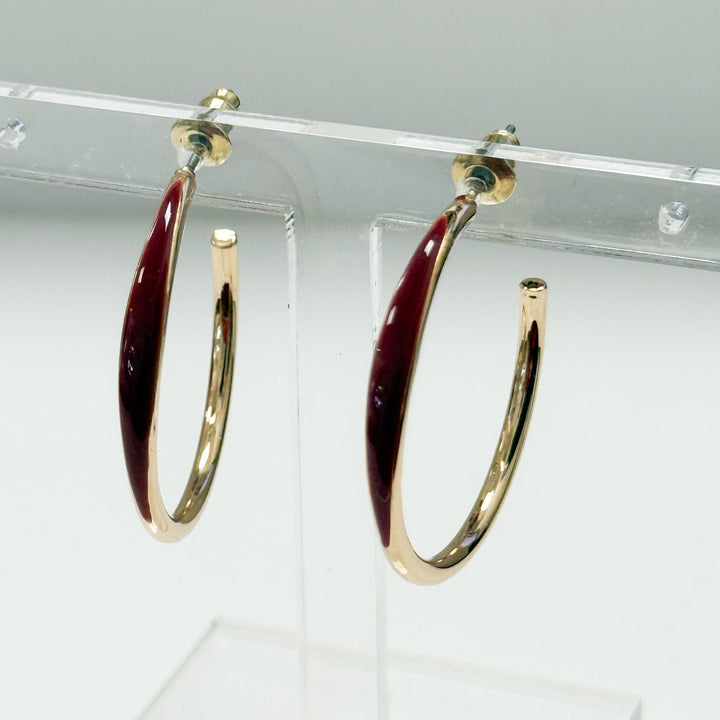 Nadia - Gold Enamel Hoop Earrings (Maroon)