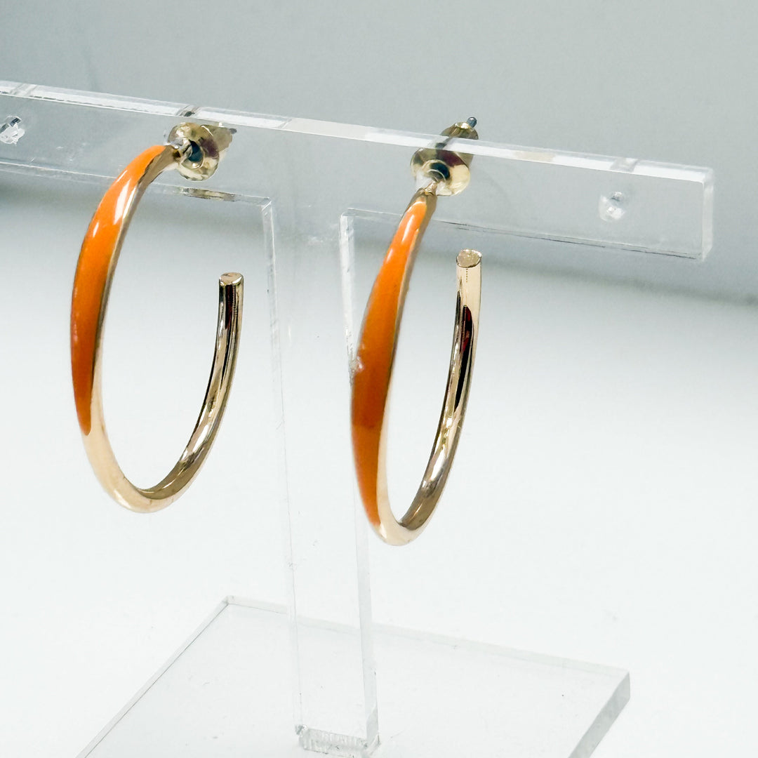 Nadia - Gold Enamel Hoop Earrings (Orange)