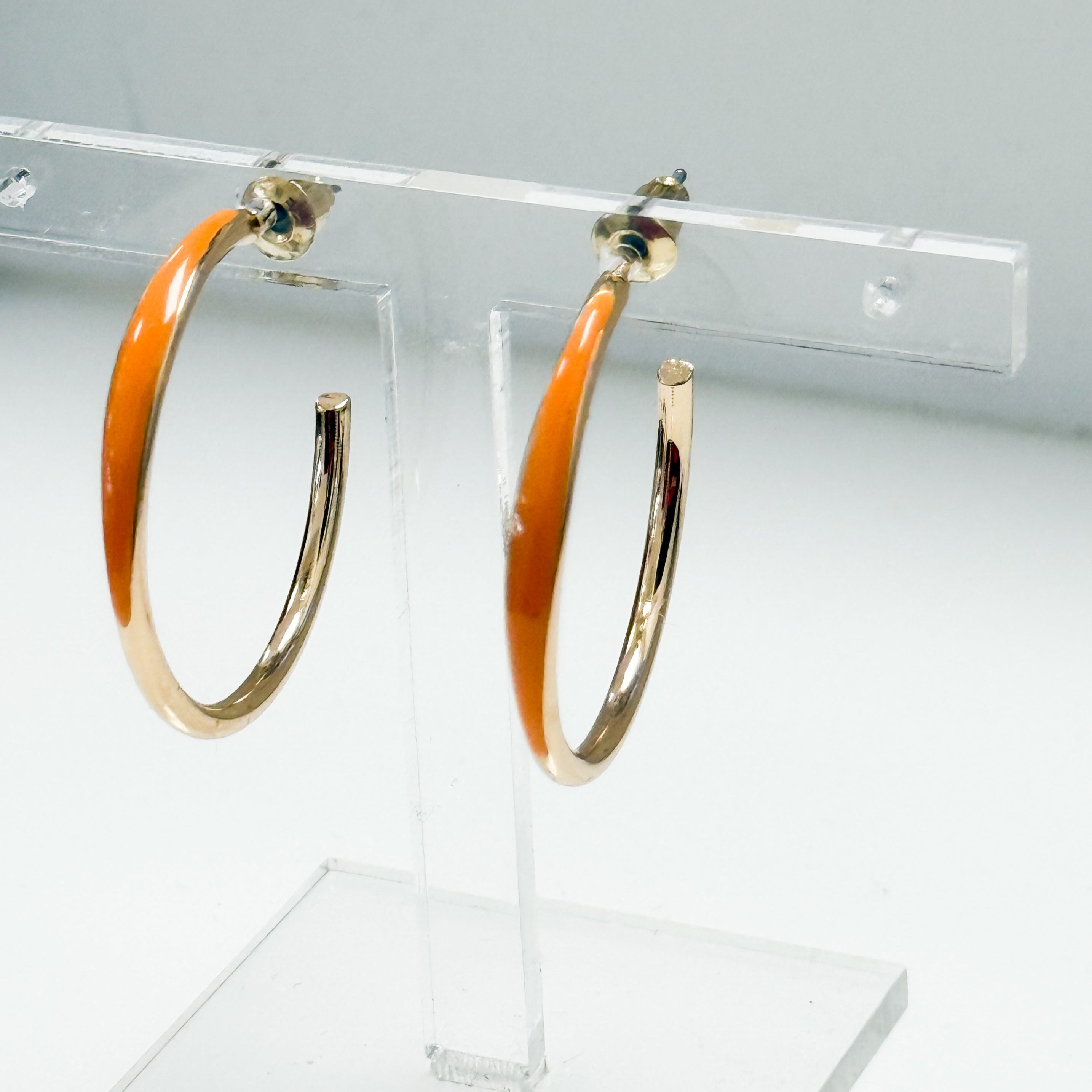 Nadia - Gold Enamel Hoop Earrings (Orange)