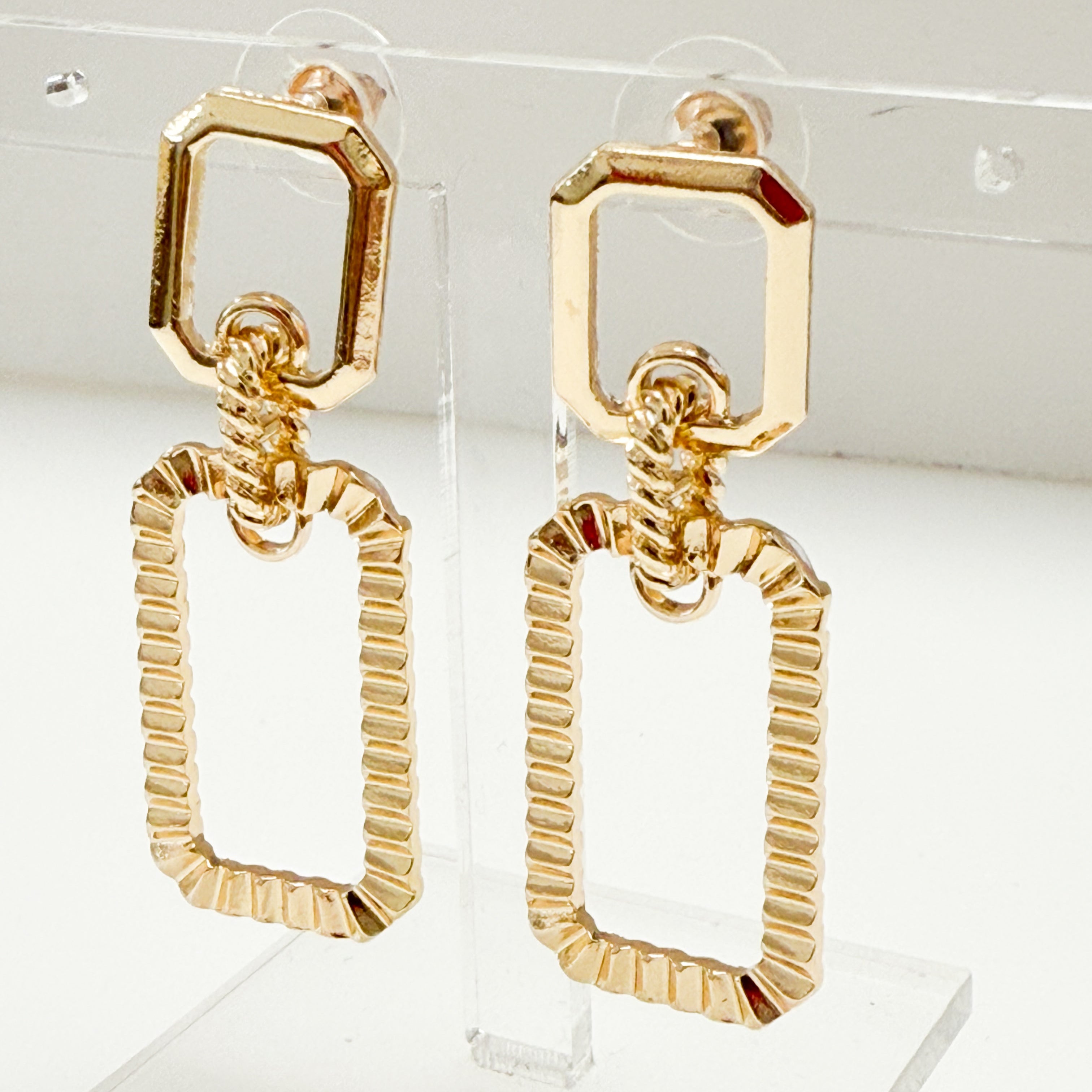 Jolene - Gold Ribbed Rectangle Drop Earrings