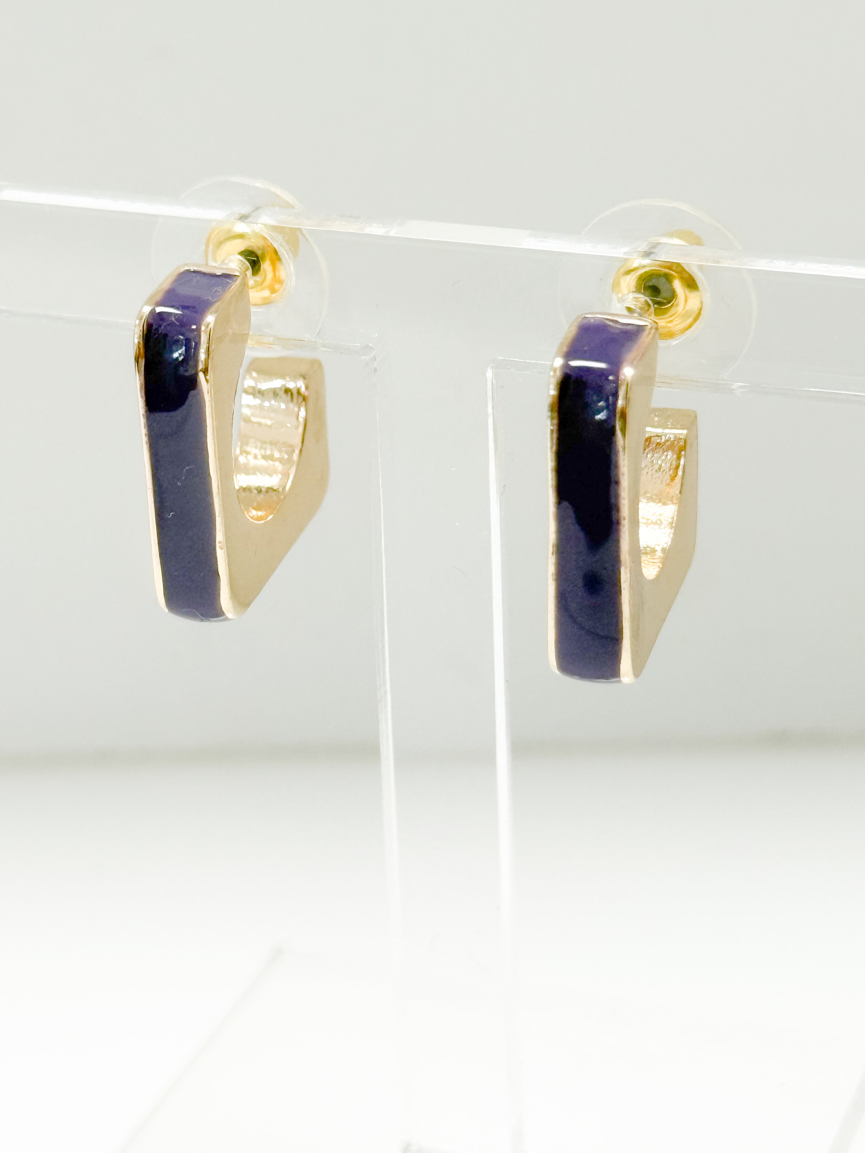 Sutton - Purple + Gold Enamel Square Hoops