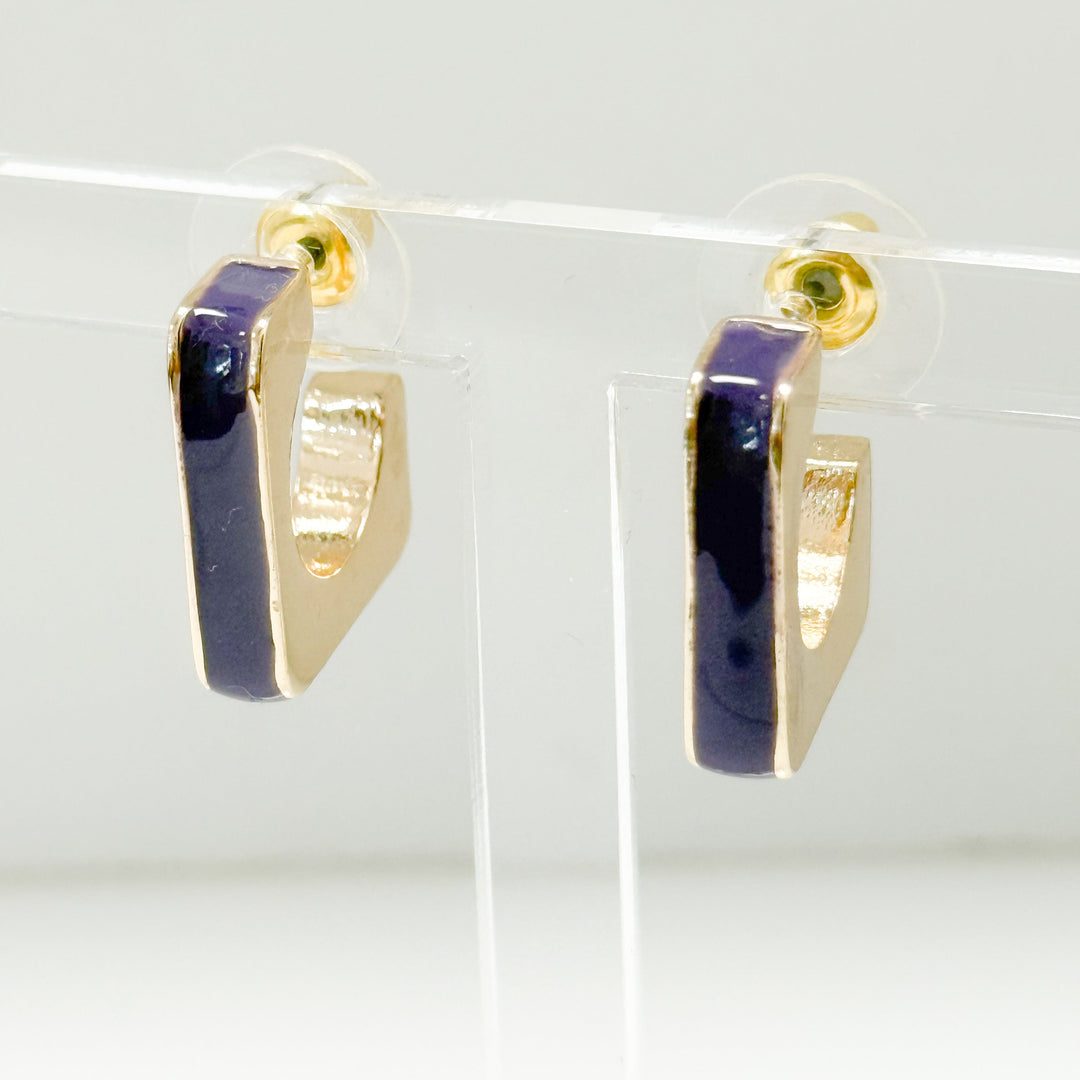 Sutton - Purple + Gold Enamel Square Hoops