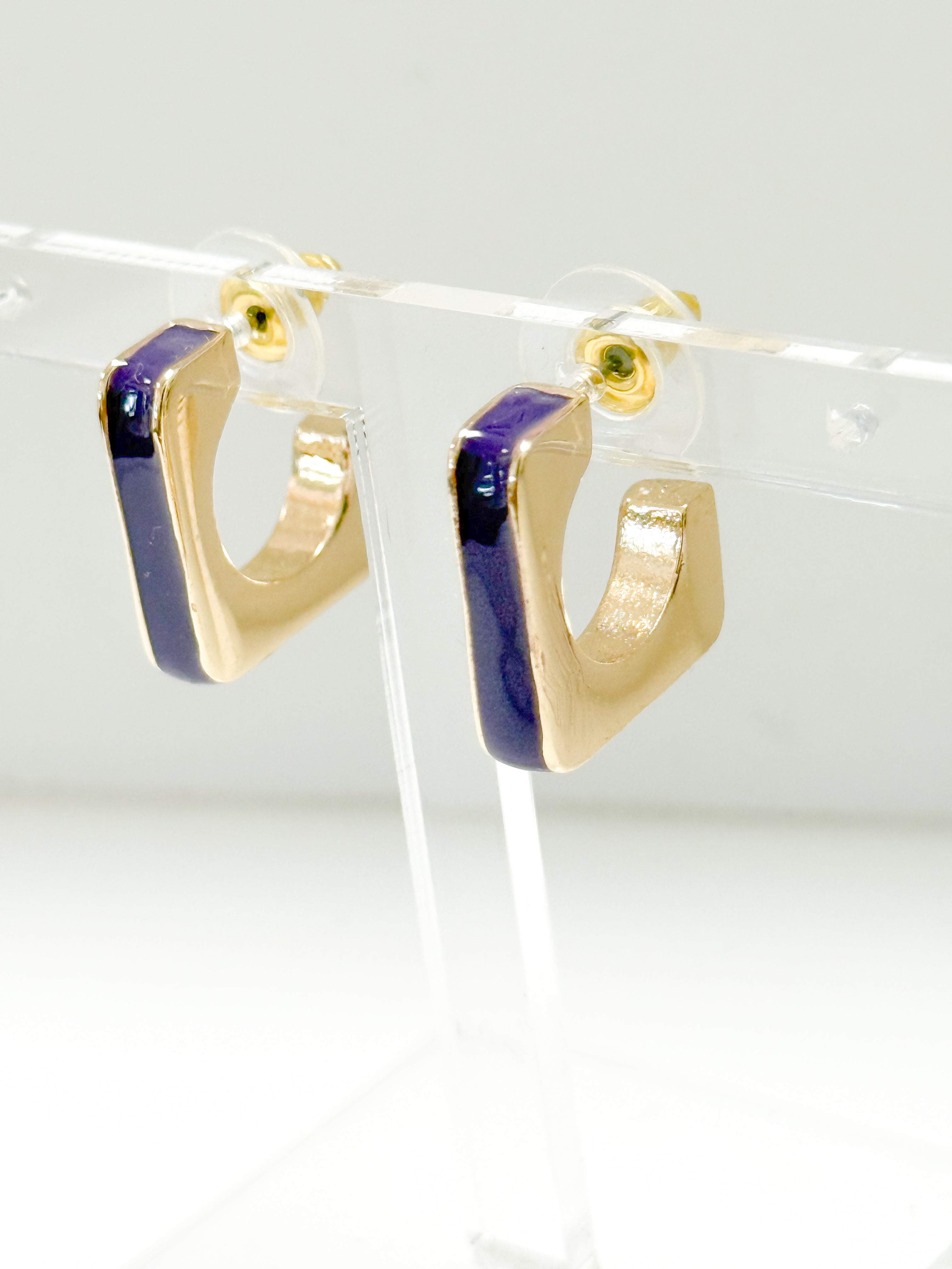 Sutton - Purple + Gold Enamel Square Hoops