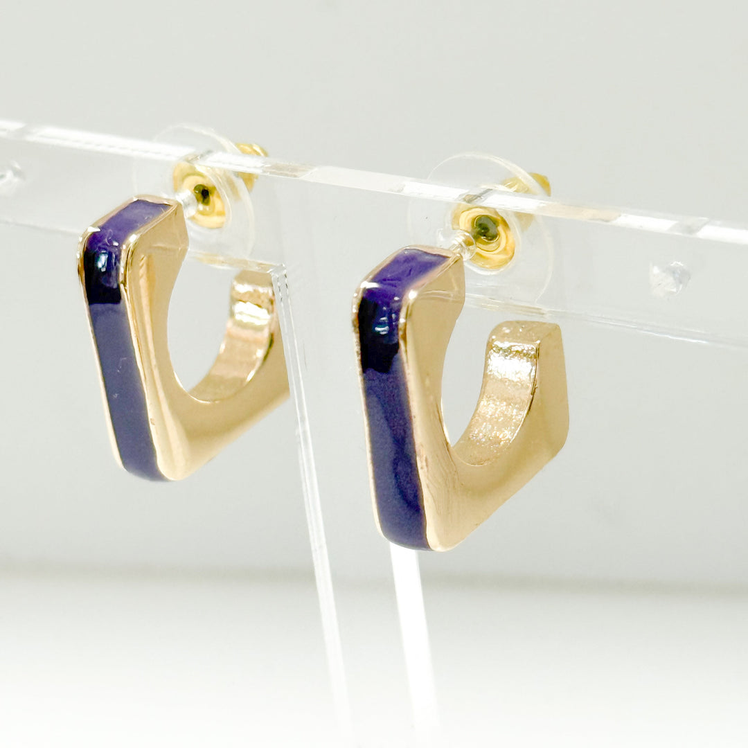Sutton - Purple + Gold Enamel Square Hoops