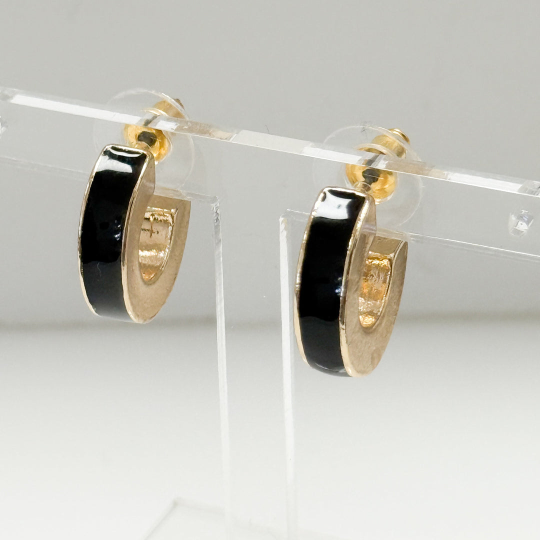Whitley - Enameled Hoop Earrings (Black)