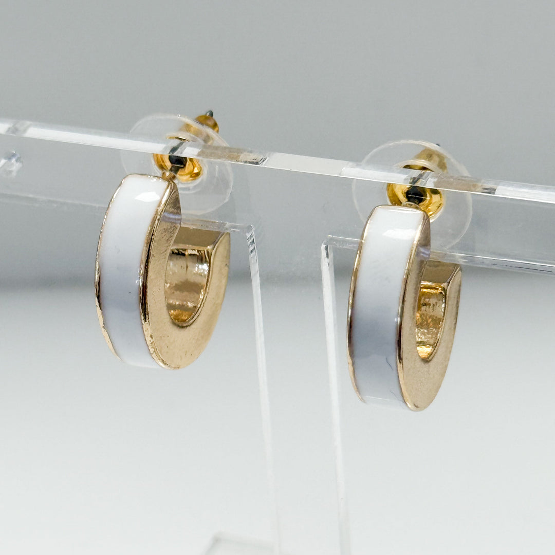 Whitley - Enameled Hoop Earrings (White)