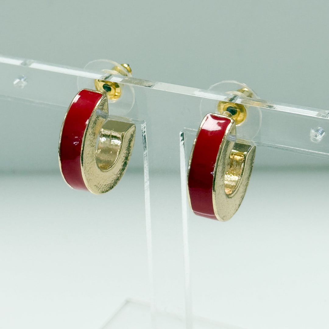 Whitley - Enameled Hoop Earrings (Red)