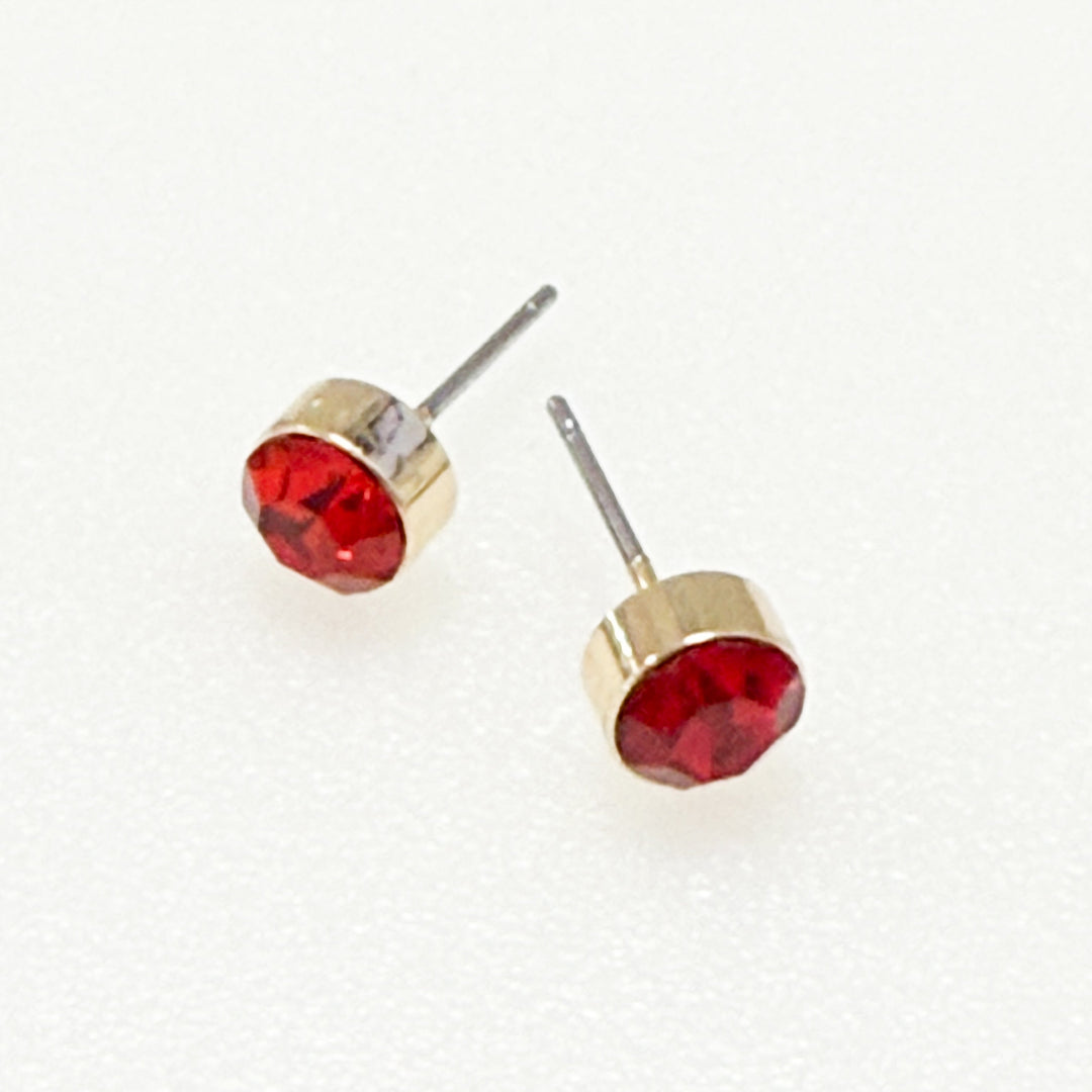 Rayna - Red Rhinestone Stud Earrings