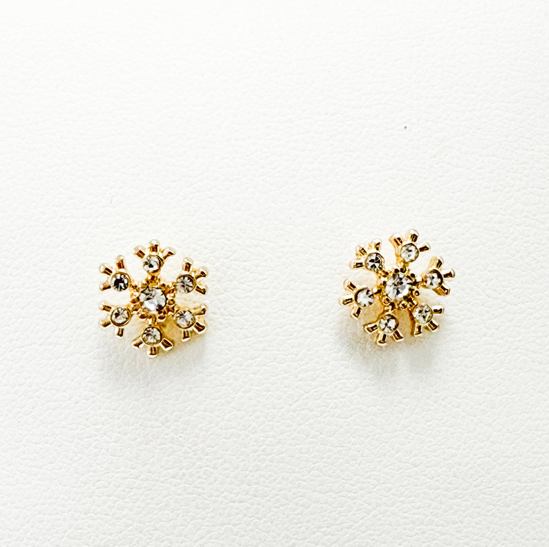 Christmas Earrings - Gold Rhinestone Snowflakes