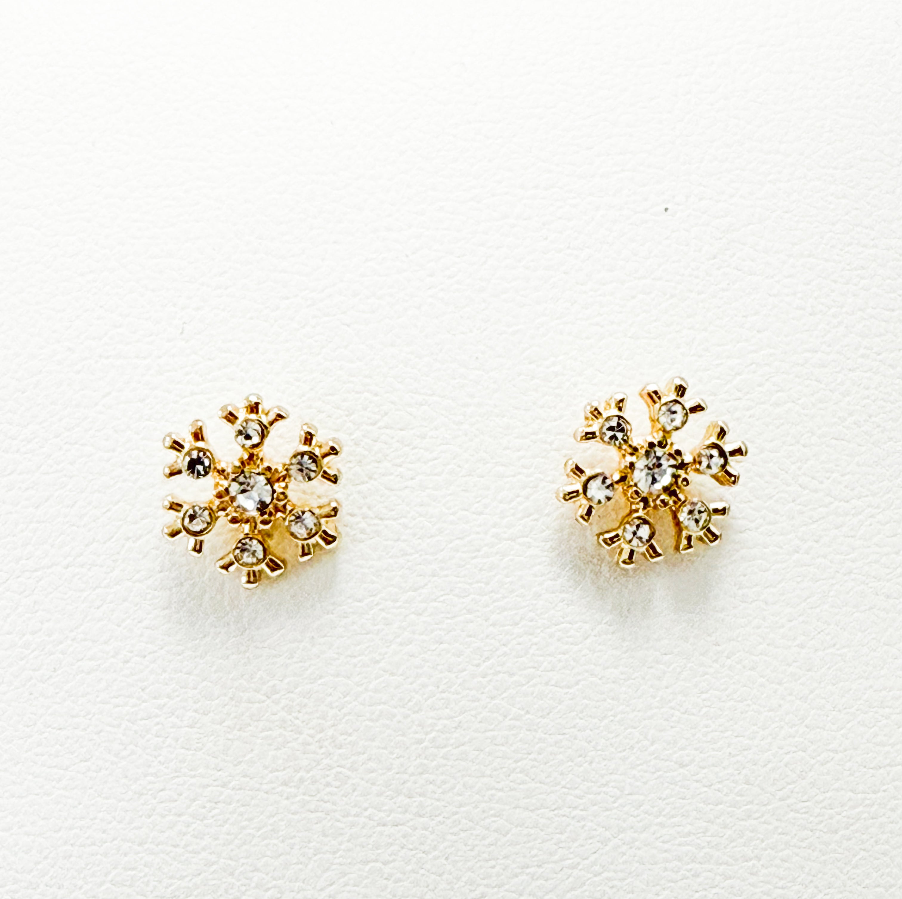 Christmas Earrings - Gold Rhinestone Snowflakes