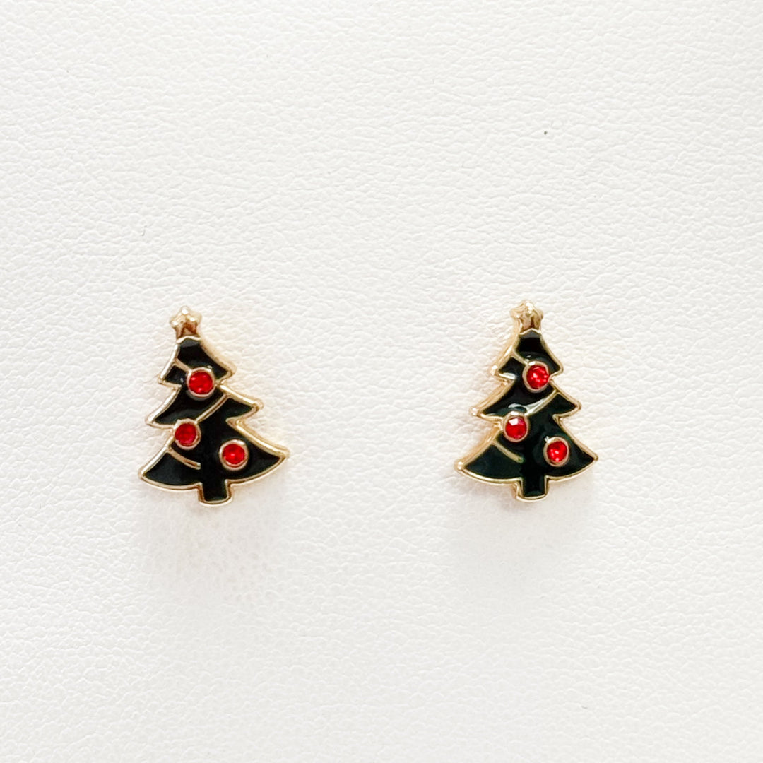 Christmas Earrings - Enamel Christmas Trees w/ Rhinestones