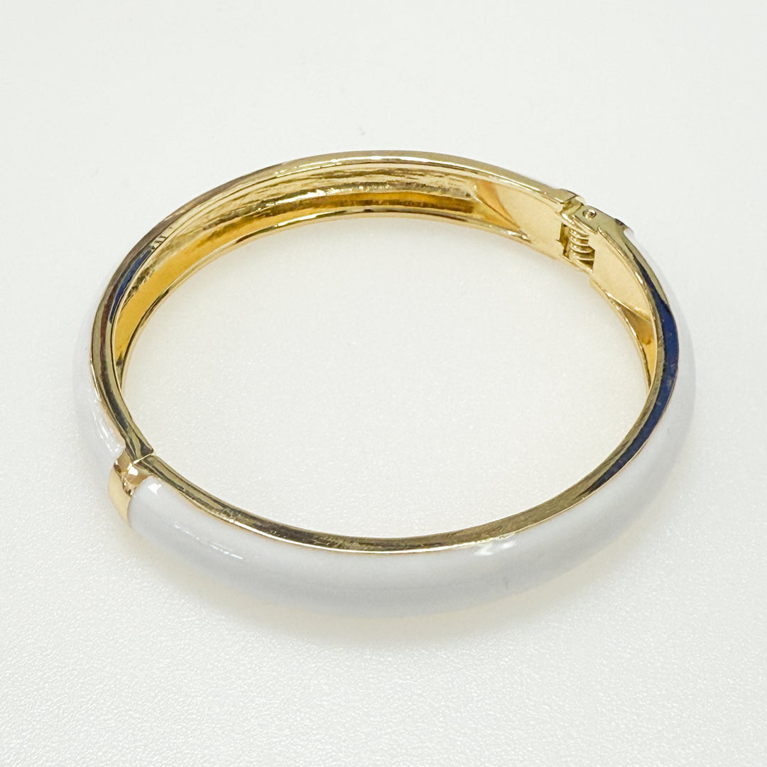 Tiana - Enameled Hinge Bangle (White)