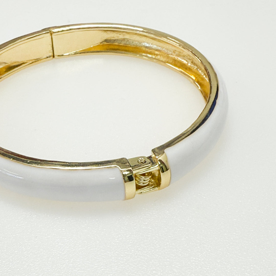 Tiana - Enameled Hinge Bangle (White)