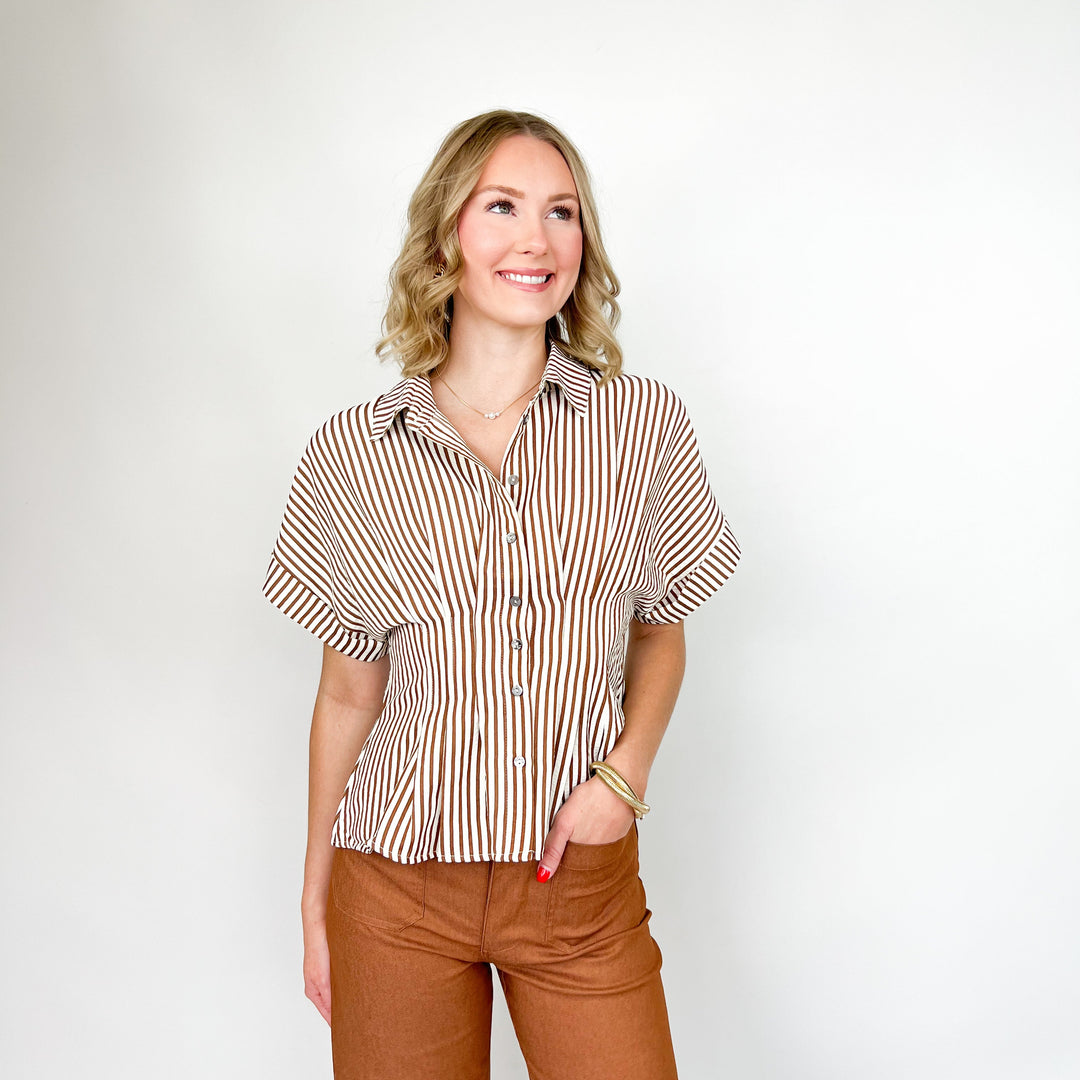 Channing - Brown Striped Pintuck Blouse