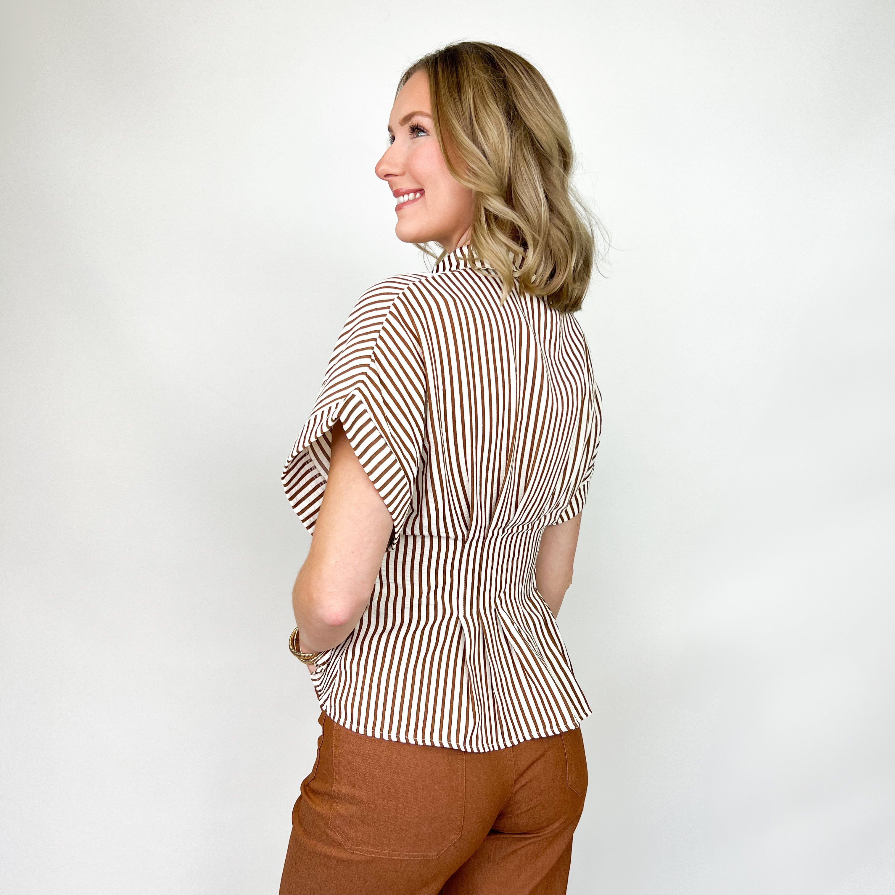 Channing - Brown Striped Pintuck Blouse