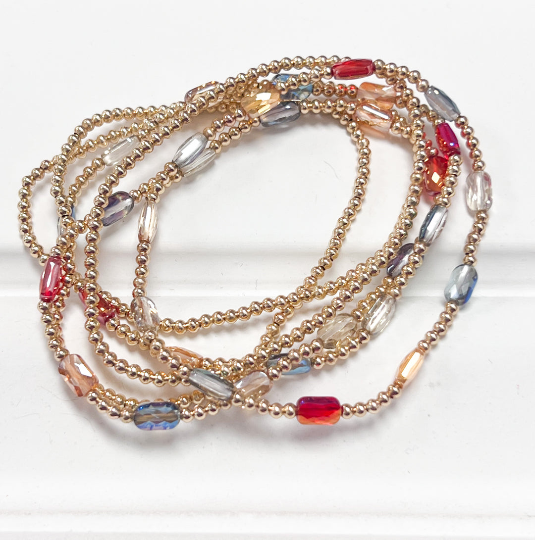 Eliana - Gold + Rainbow AB Beaded Bracelet Set